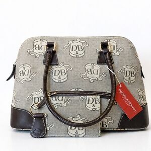 Dooney & Bourke DB Monogram Satchel + Wristlet Set NWT Gray Canvas Leather